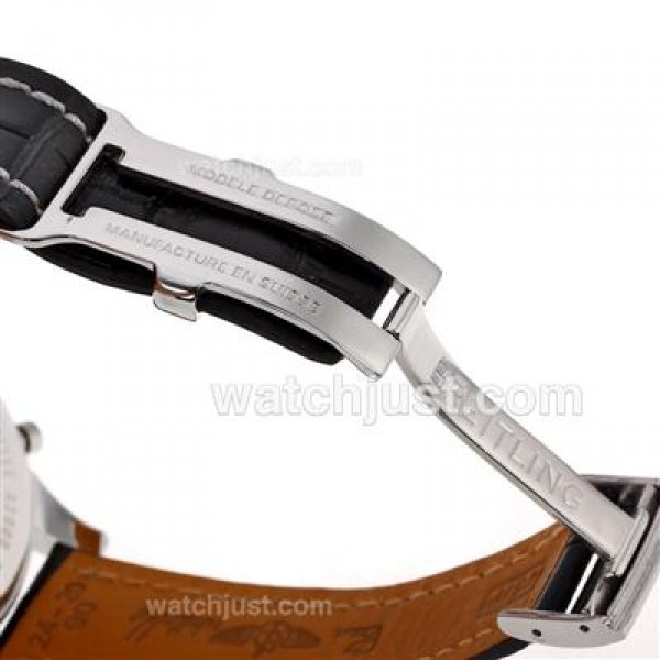 Breitling Aeromarine Working Chronograph Two Tone Case Stick Markers with White Dial-Leather Strap