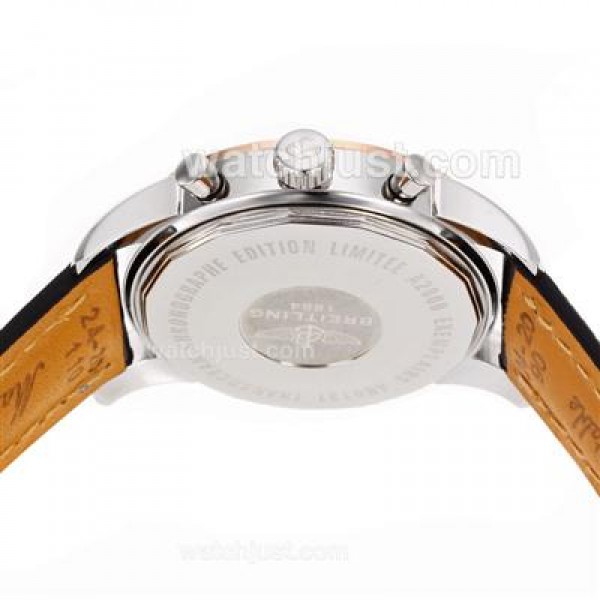 Breitling Aeromarine Working Chronograph Two Tone Case Stick Markers with White Dial-Leather Strap