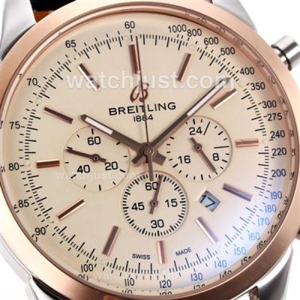 Breitling Aeromarine Working Chronograph Two Tone Case Stick Markers with White Dial-Leather Strap