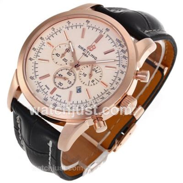 Breitling Aeromarine Working Chronograph Rose Gold Case Stick Markers with White Dial-Leather Strap