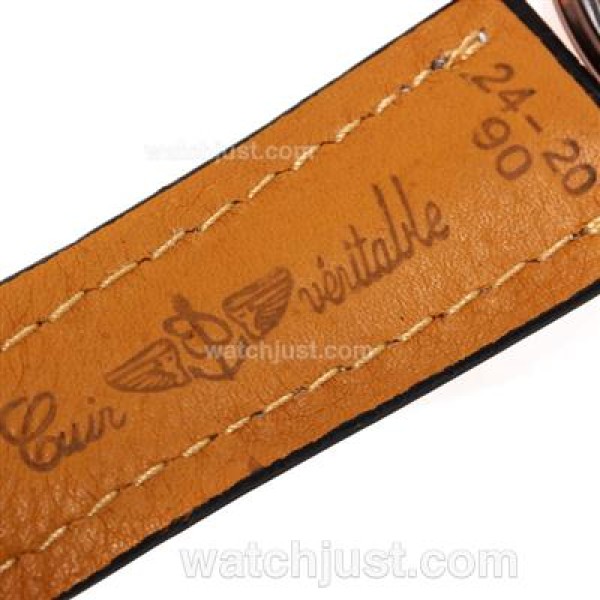 Breitling Aeromarine Working Chronograph Rose Gold Case Stick Markers with White Dial-Leather Strap
