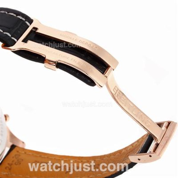 Breitling Aeromarine Working Chronograph Rose Gold Case Stick Markers with White Dial-Leather Strap