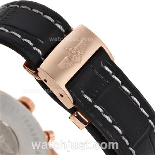 Breitling Aeromarine Working Chronograph Rose Gold Case Stick Markers with White Dial-Leather Strap