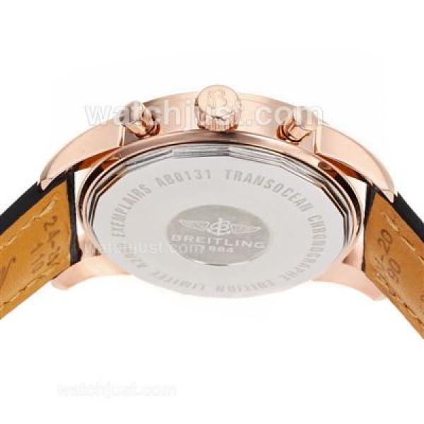 Breitling Aeromarine Working Chronograph Rose Gold Case Stick Markers with White Dial-Leather Strap