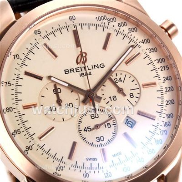 Breitling Aeromarine Working Chronograph Rose Gold Case Stick Markers with White Dial-Leather Strap