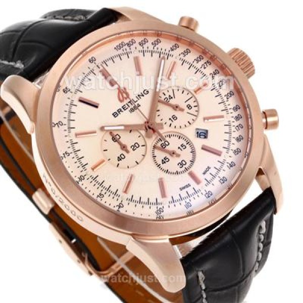 Breitling Aeromarine Working Chronograph Rose Gold Case Stick Markers with White Dial-Leather Strap