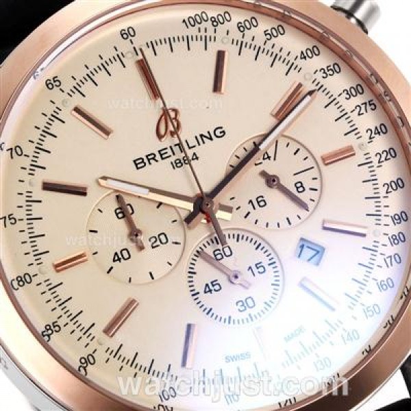 Breitling Aeromarine Working Chronograph Two Tone Case Stick Markers with White Dial-Rubber Strap