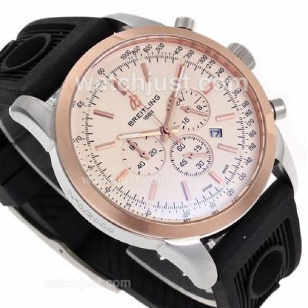 Breitling Aeromarine Working Chronograph Two Tone Case Stick Markers with White Dial-Rubber Strap