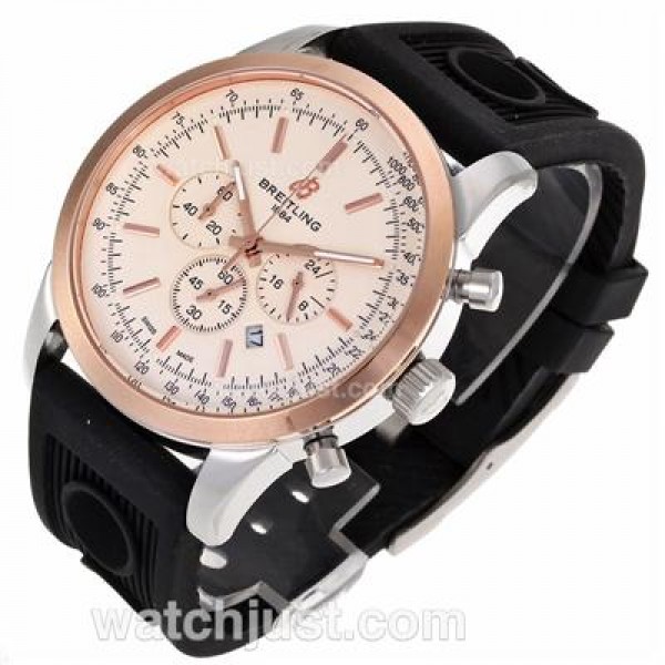 Breitling Aeromarine Working Chronograph Two Tone Case Stick Markers with White Dial-Rubber Strap