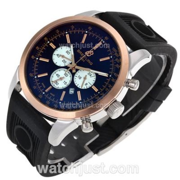 Breitling Aeromarine Working Chronograph Two Tone Case Stick Markers with Black Dial-Rubber Strap