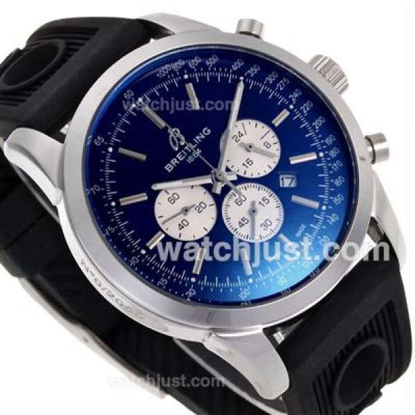 Breitling Aeromarine Working Chronograph Stick Markers with Blue Dial-Rubber Strap