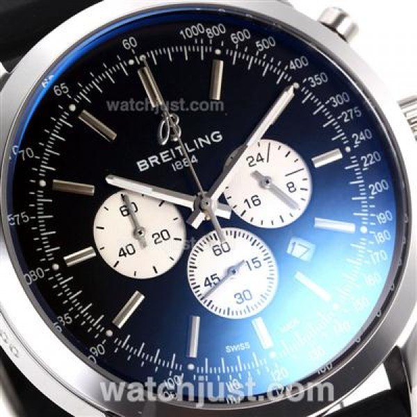 Breitling Aeromarine Working Chronograph Stick Markers with Black Dial-Rubber Strap