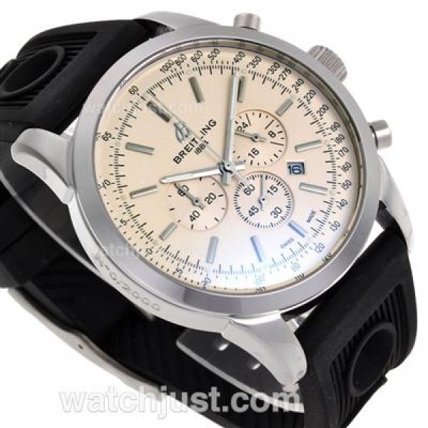 Breitling Aeromarine Working Chronograph Stick Markers with White Dial-Rubber Strap