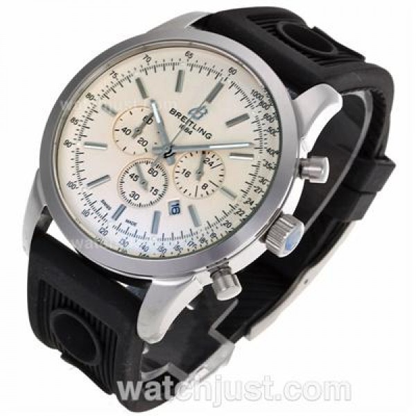 Breitling Aeromarine Working Chronograph Stick Markers with White Dial-Rubber Strap