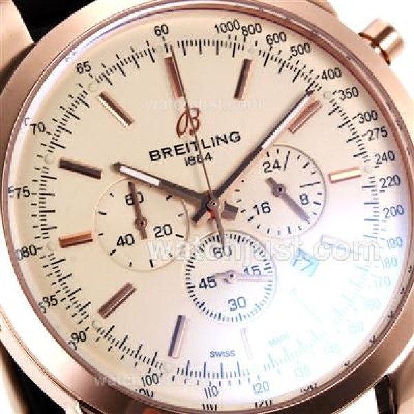 Breitling Aeromarine Working Chronograph Rose Gold Case Stick Markers with White Dial-Rubber Strap