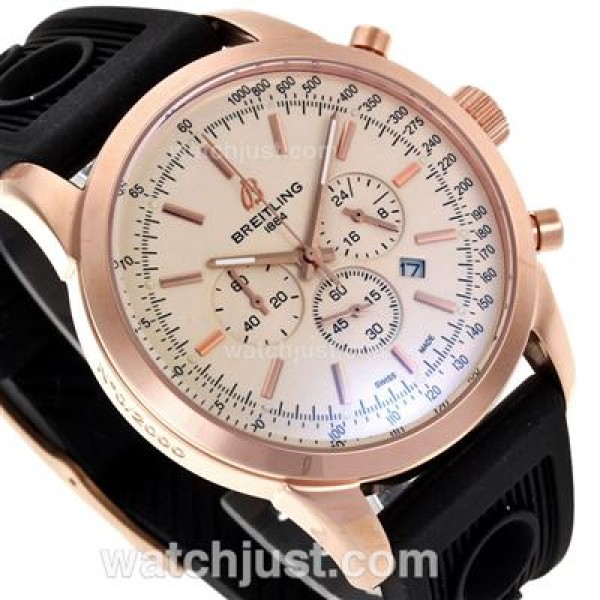 Breitling Aeromarine Working Chronograph Rose Gold Case Stick Markers with White Dial-Rubber Strap