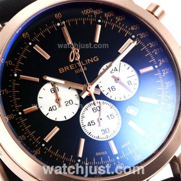 Breitling Aeromarine Working Chronograph Rose Gold Case Stick Markers with Black Dial-Rubber Strap
