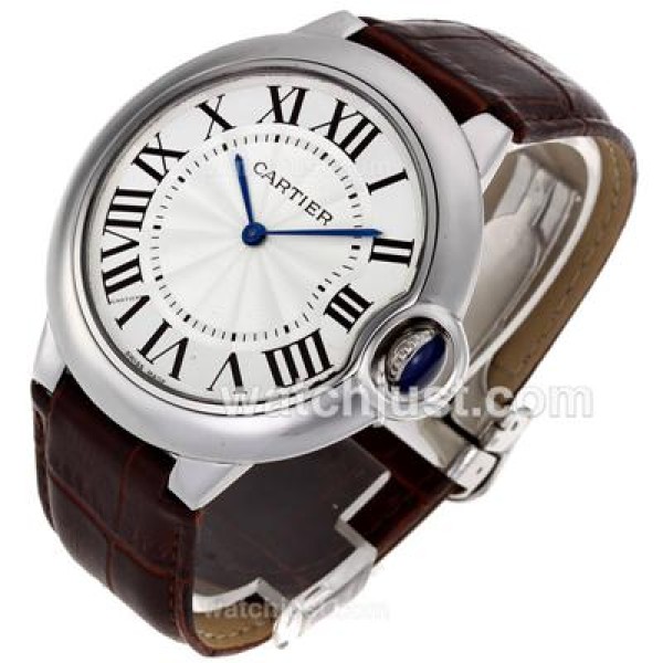 Cartier Ballon bleu de Cartier White Dial with Brown Leather Strap-Oversized Version