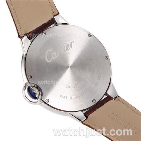 Cartier Ballon bleu de Cartier White Dial with Brown Leather Strap-Oversized Version