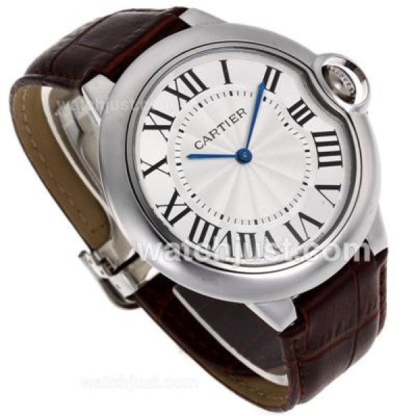 Cartier Ballon bleu de Cartier White Dial with Brown Leather Strap-Oversized Version