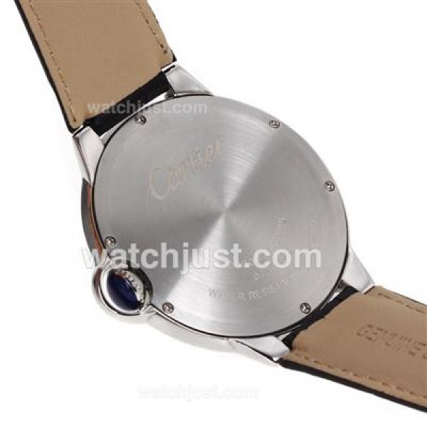 Cartier Ballon bleu de Cartier Black Dial with Black Leather Strap-Oversized Version