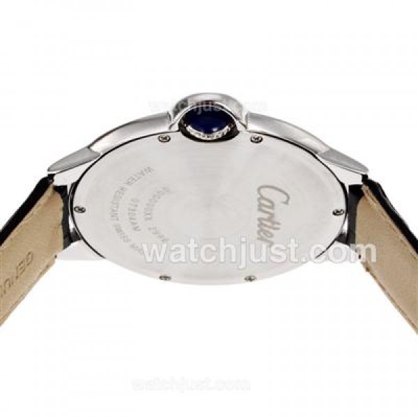 Cartier Ballon bleu de Cartier Black Dial with Black Leather Strap-Oversized Version