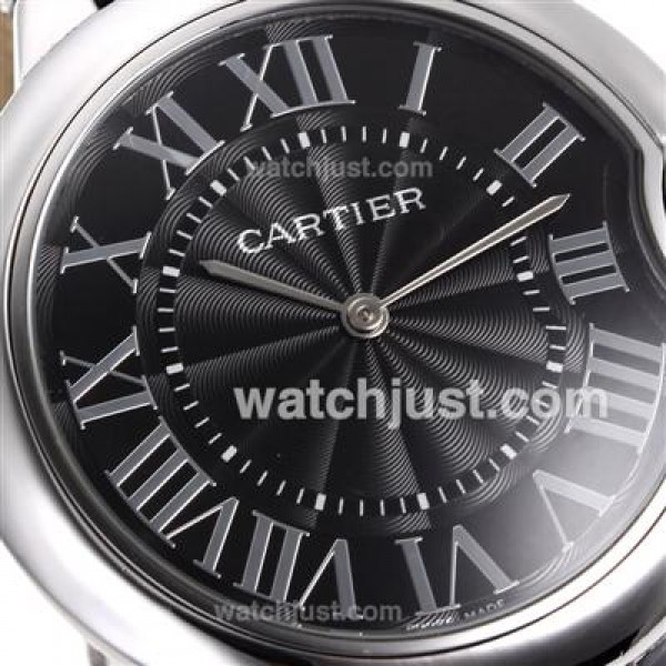 Cartier Ballon bleu de Cartier Black Dial with Black Leather Strap-Oversized Version