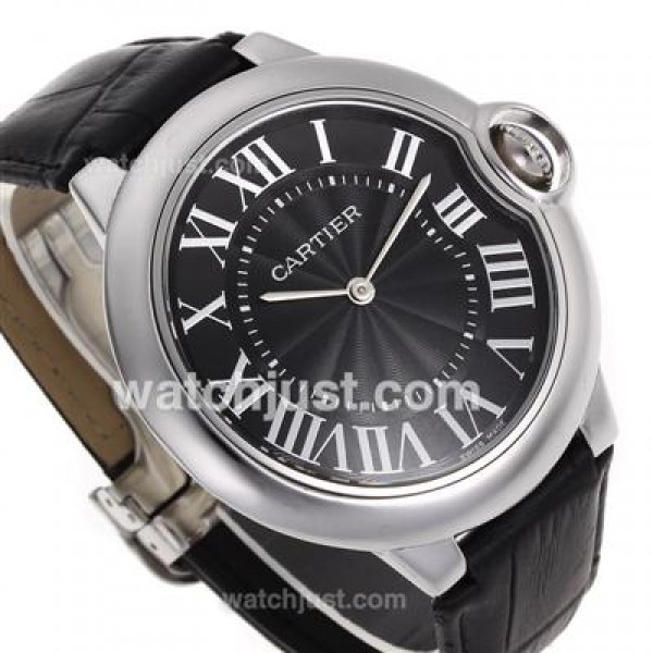 Cartier Ballon bleu de Cartier Black Dial with Black Leather Strap-Oversized Version