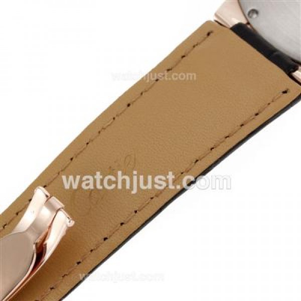 Cartier Ballon bleu de Cartier Rose Gold Case White Dial with Black Leather Strap-Oversized Version