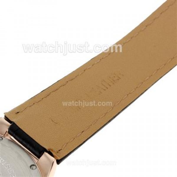 Cartier Ballon bleu de Cartier Rose Gold Case White Dial with Black Leather Strap-Oversized Version