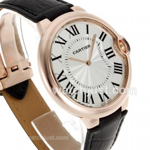 Cartier Ballon bleu de Cartier Rose Gold Case White Dial with Black Leather Strap-Oversized Version