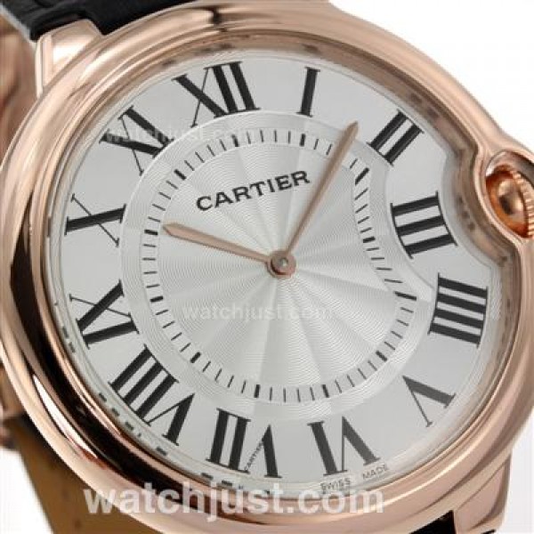 Cartier Ballon bleu de Cartier Rose Gold Case White Dial with Black Leather Strap-Oversized Version