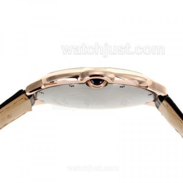 Cartier Ballon bleu de Cartier Rose Gold Case White Dial with Black Leather Strap-Oversized Version