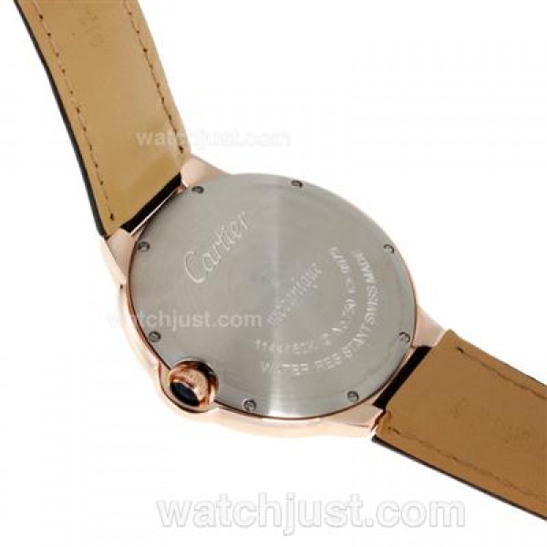 Cartier Ballon bleu de Cartier Rose Gold Case White Dial with Black Leather Strap-Oversized Version