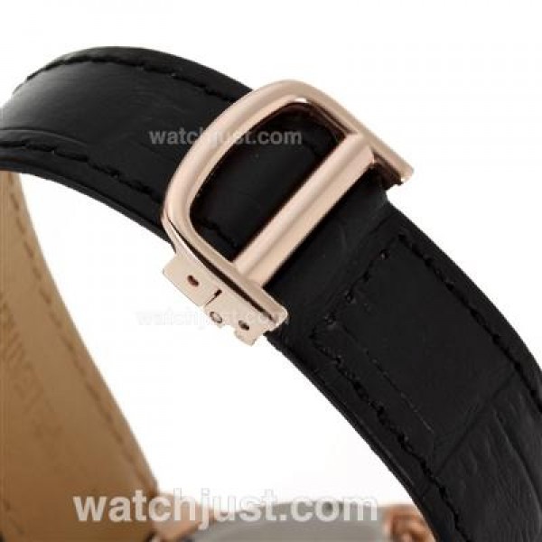 Cartier Ballon bleu de Cartier Rose Gold Case White Dial with Black Leather Strap-Oversized Version