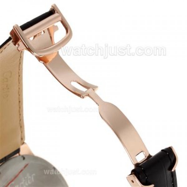 Cartier Ballon bleu de Cartier Rose Gold Case White Dial with Black Leather Strap-Oversized Version
