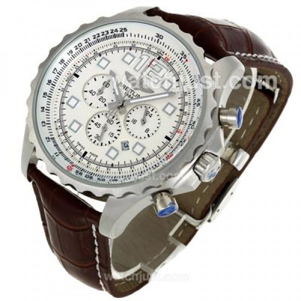 Breitling Chronospace Working Chronograph with White Dial-Leather Strap