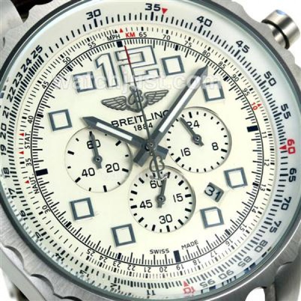 Breitling Chronospace Working Chronograph with White Dial-Leather Strap