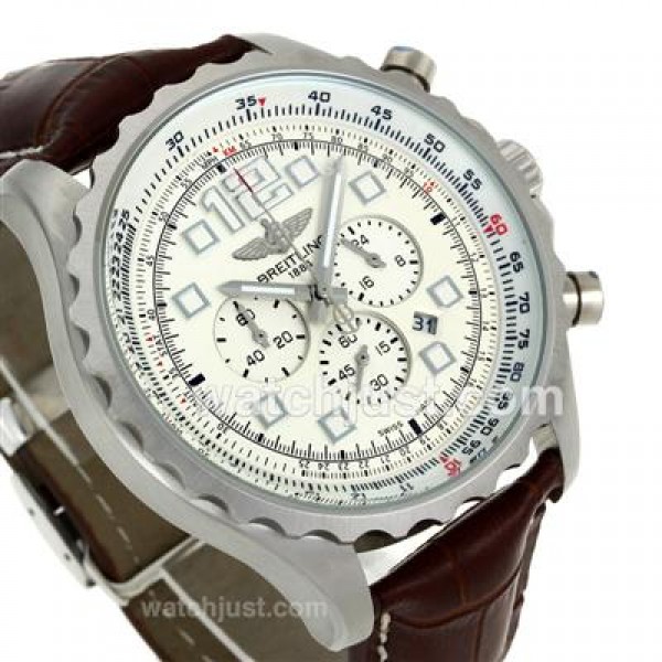 Breitling Chronospace Working Chronograph with White Dial-Leather Strap