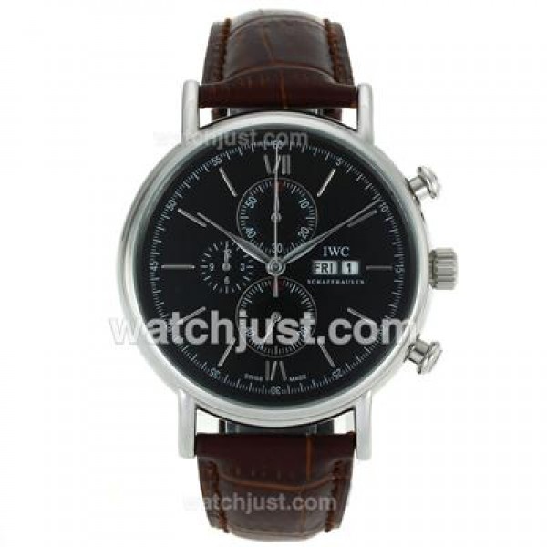 IWC Portofino Working Chronograph with Black Dial-Leather Strap