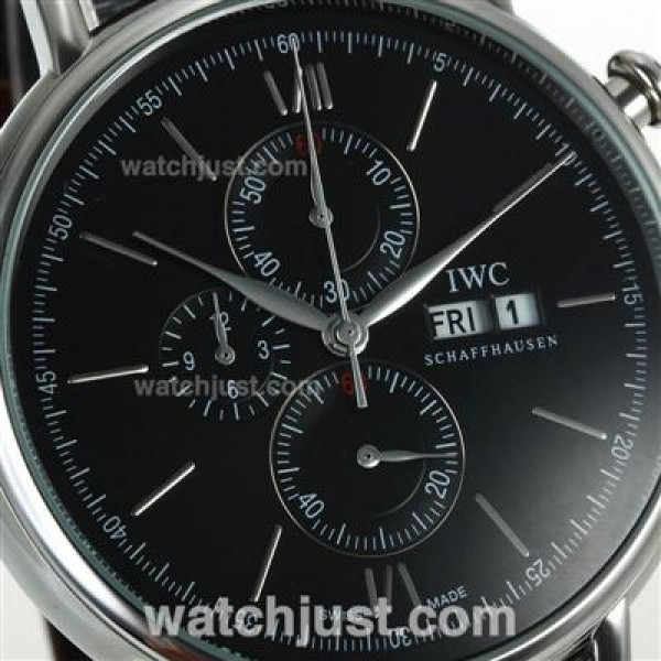 IWC Portofino Working Chronograph with Black Dial-Leather Strap