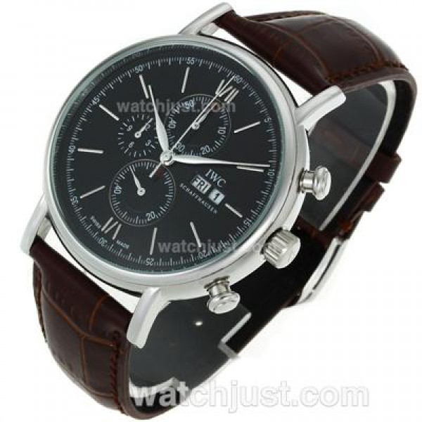 IWC Portofino Working Chronograph with Black Dial-Leather Strap