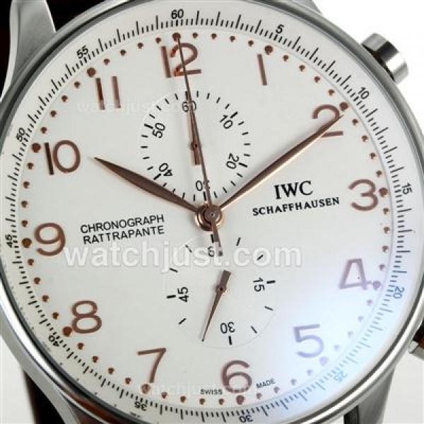 IWC Portuguese Working Chronograph Rose Gold Markers with White Dial-Leather Strap