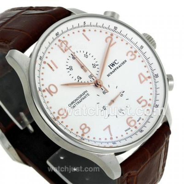 IWC Portuguese Working Chronograph Rose Gold Markers with White Dial-Leather Strap