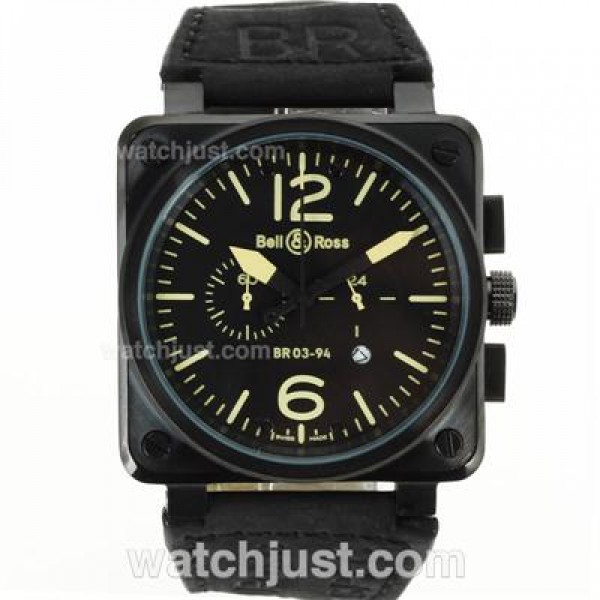 Bell & Ross BR03-94 Working Chronograph PVD Case Yellow Markers with Black Dial-Leather Strap