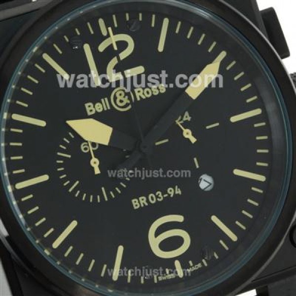Bell & Ross BR03-94 Working Chronograph PVD Case Yellow Markers with Black Dial-Leather Strap