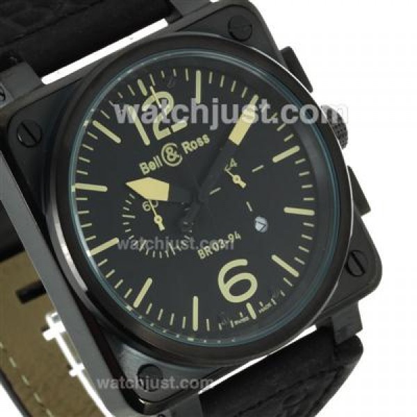 Bell & Ross BR03-94 Working Chronograph PVD Case Yellow Markers with Black Dial-Leather Strap