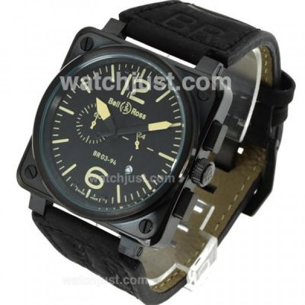 Bell & Ross BR03-94 Working Chronograph PVD Case Yellow Markers with Black Dial-Leather Strap