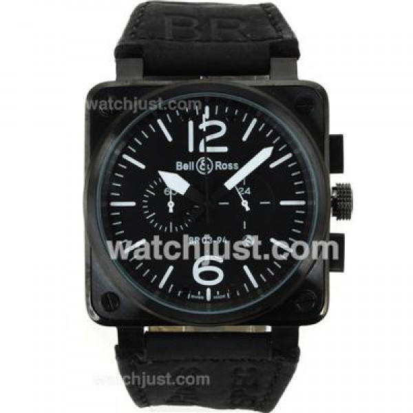 Bell & Ross BR03-94 Working Chronograph PVD Case White Markers with Black Dial-Leather Strap