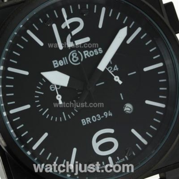 Bell & Ross BR03-94 Working Chronograph PVD Case White Markers with Black Dial-Leather Strap